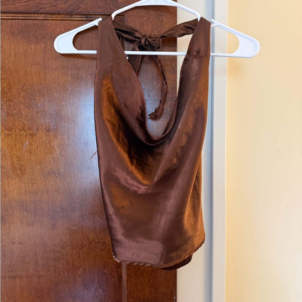 Princess Polly Chocolate Satin Halter Top